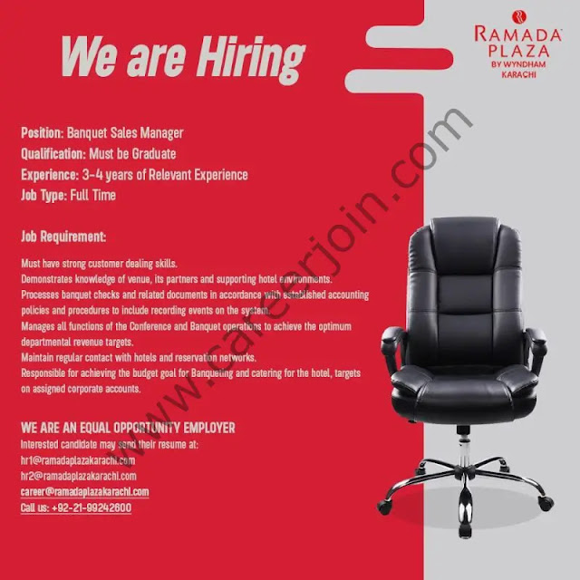 Ramada Plaza Latest Jobs in Karachi for Banquet Sales Manager 2023