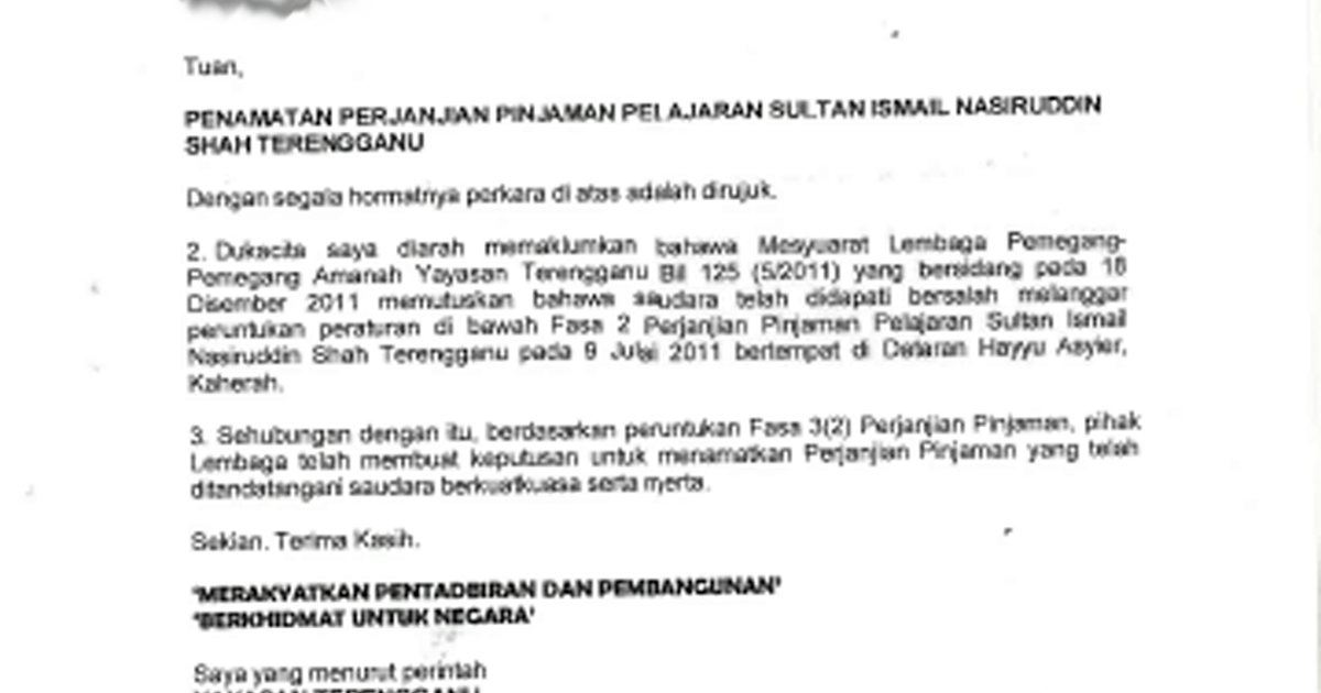 Contoh Karangan Surat Rayuan Pinjaman Mara - Persoalan x