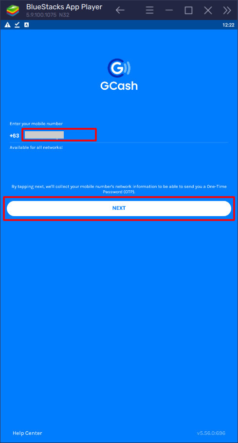 type registered gcash number