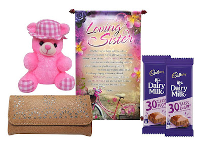 Gift for Sister - Scroll Card, Soft Toy, Womens Wallet & 2 Chocolate - Gift for Sister-Rakhi Gift-Rakshabandhan Gift