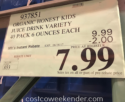 Deal for a 40 pack of Honest Kids Organic Juice Drink at Costco
