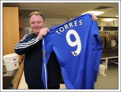 Torres's first Chelsea shirt - by Chelsea kit man Mick Roberts.