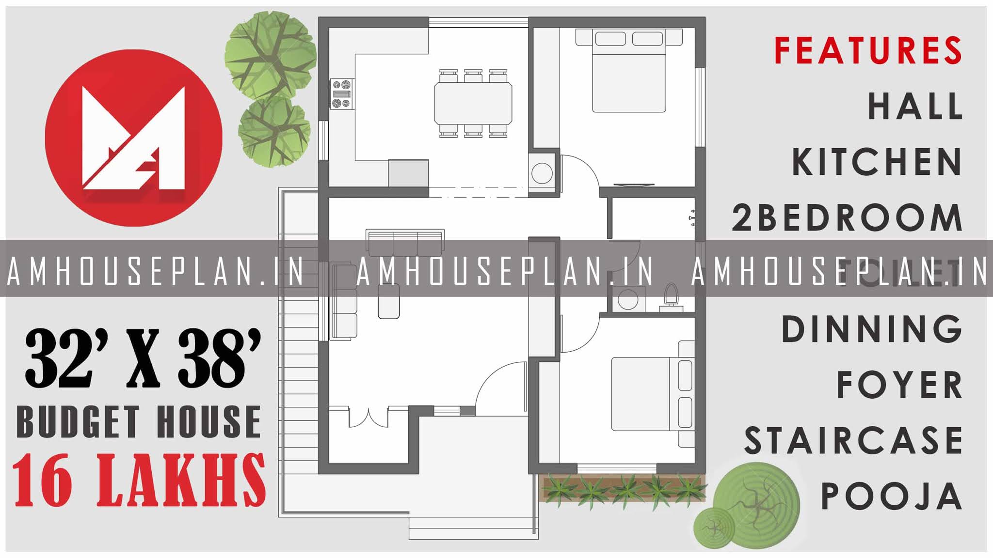 32 X 38 SIZE BUDGET HOUSE | SMALL VILLAGE HOUSE PLAN_AMHOUSEPLAN.IN