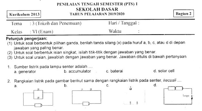 Kumpulan Soal Penilaian Tengah Semester (PTS) Ganjil Tema 3 Bagian 2 Kelas 6 SD Terbaru Tahun 2019/2020 Gratis