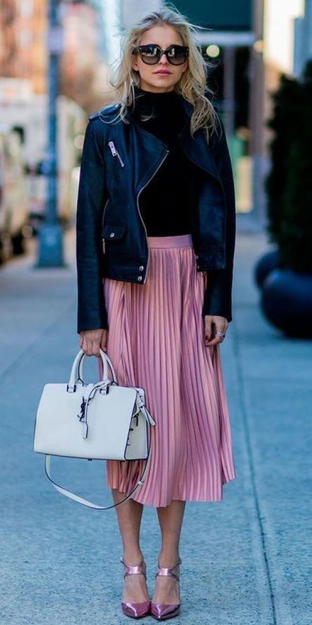 Oh, And We’ll Always Love The Pink Skirt x Black Leather Combo!