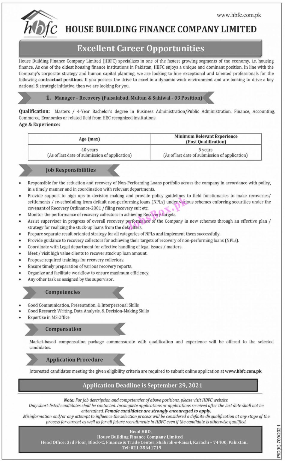 HBFC Jobs 2021 – House Building Finance Company Jobs