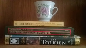 Stack of Hobbit books and tea cup, Bea's Book Nook