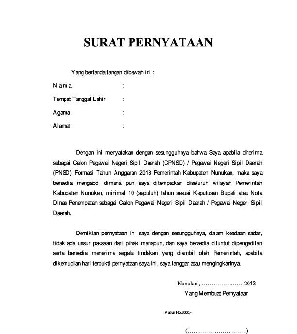 Kumpulan contoh surat: CPNSD 2013 - Kabupaten Nunukan