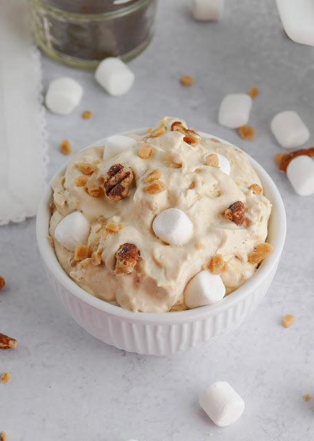 Coffee Fluff Salad in a small white bowl.