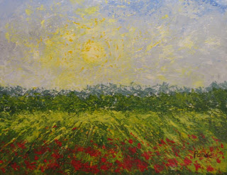 acrylic abstract painting of poppies at high noon by atul pande