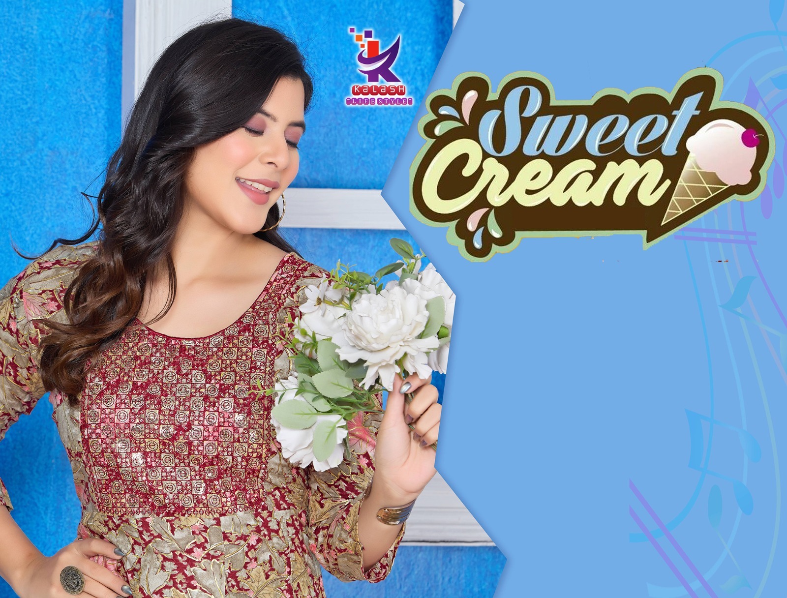 Sweet Cream Mlm Kalash Lifestyle Rayon 14Kg Anarkali Kurtis