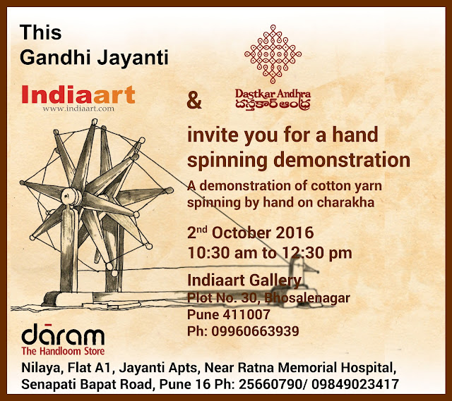 Hand Spinning Demo on Gandhi Jayanti on 2nd October 2016 at Indiaart Gallery, Pune