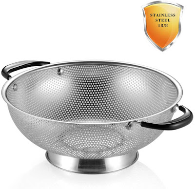 18/8 Stainless Steel Colander, Easy Grip Micro-Perforated 5-Quart Colander, Strainer with Riveted and Heat Resistant Handles, BPA Free, FDA Approved. Great for Pasta, Noodles, Vegetables and Fruits
