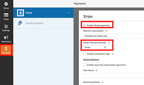 Enable Stripe payment option