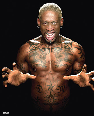 Dennis Rodman Stomatch Tribal Tattoos