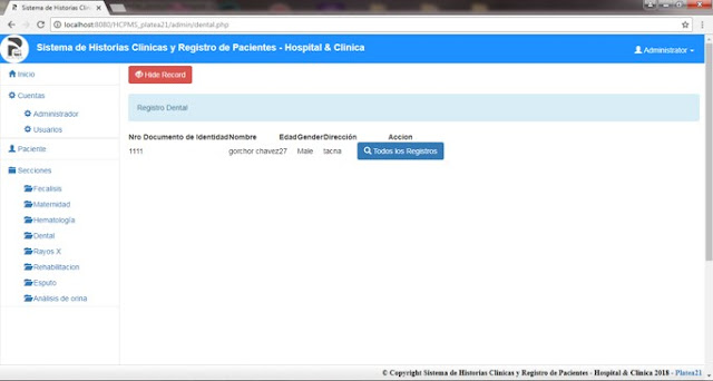 Sistema Registro de historias clínicas platea21 php