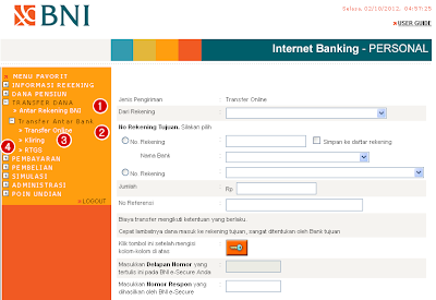 Bagaimana mentransfer uang melalui internet BNI ATM bersama Online