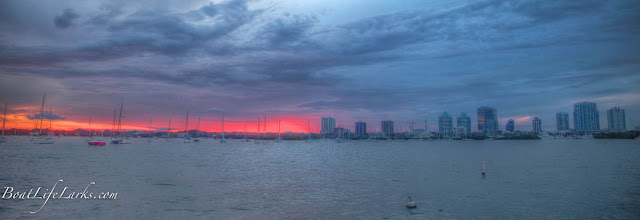 Miami Sunset from our sailboat, moored off Dinner Key Marina