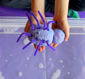 Magic Halloween Foaming Spiders - they shoot out rays of colored soap foam and disappear into a mound of fluffy colored foam, leaving baby spiders behind.  From Fun at Home with Kids