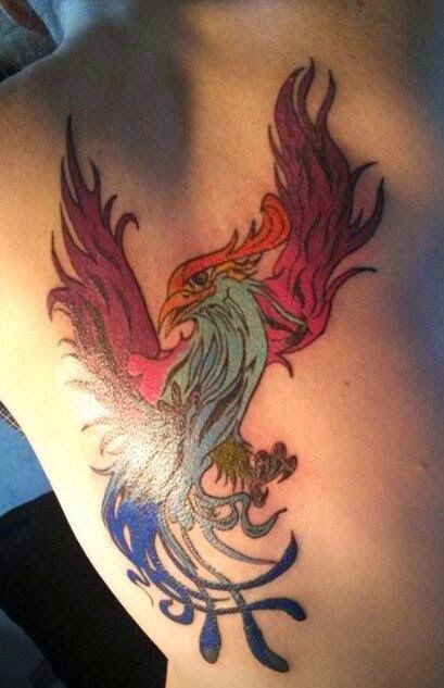 Flying Phoenix Dragon Tattoos, Dragon with Phoenix Design Tattoos, Phoenix Dragon Birds Feather Tattoos, Birds, Artist,