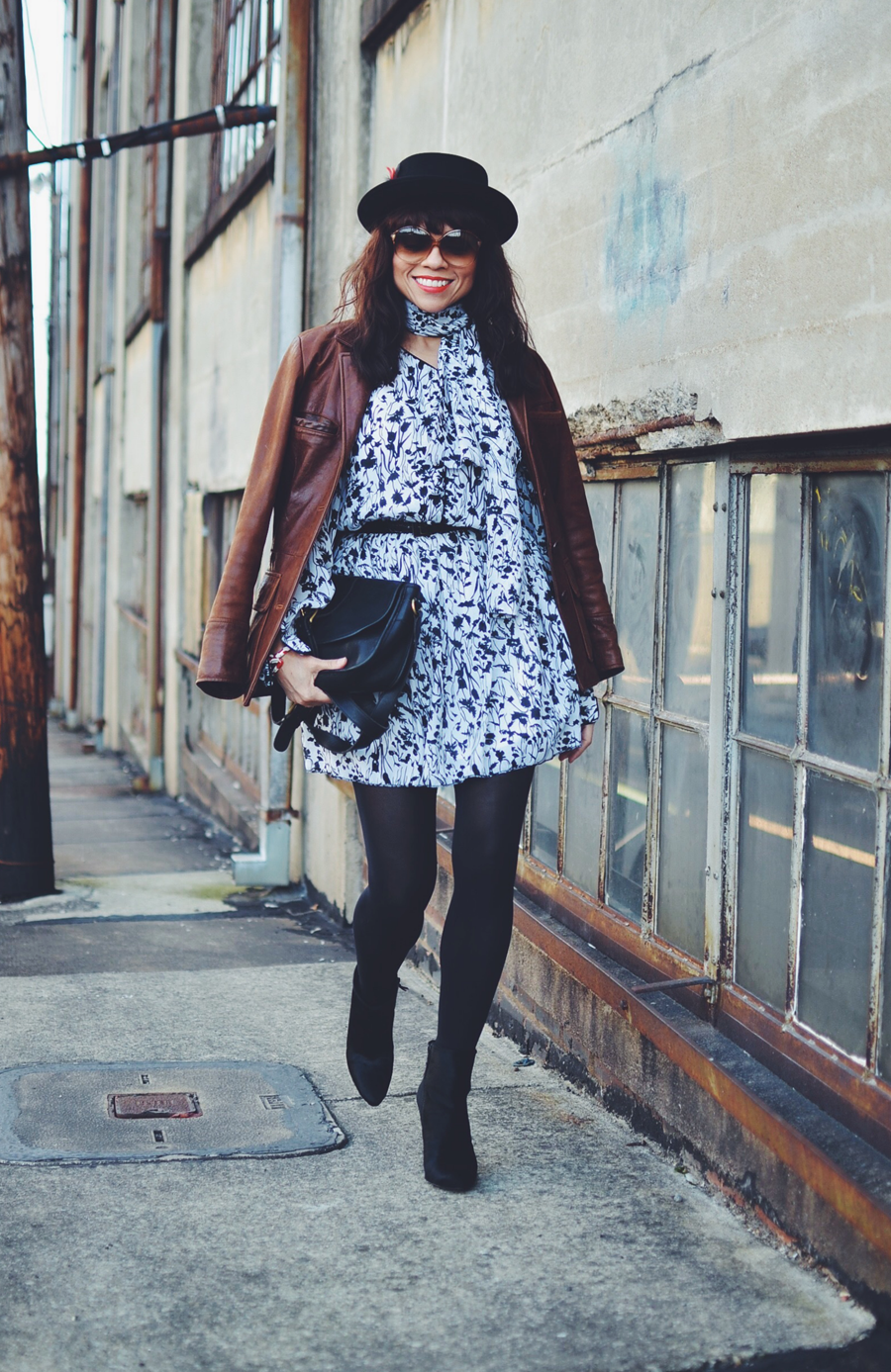 How to wear a floral dress in winter time 