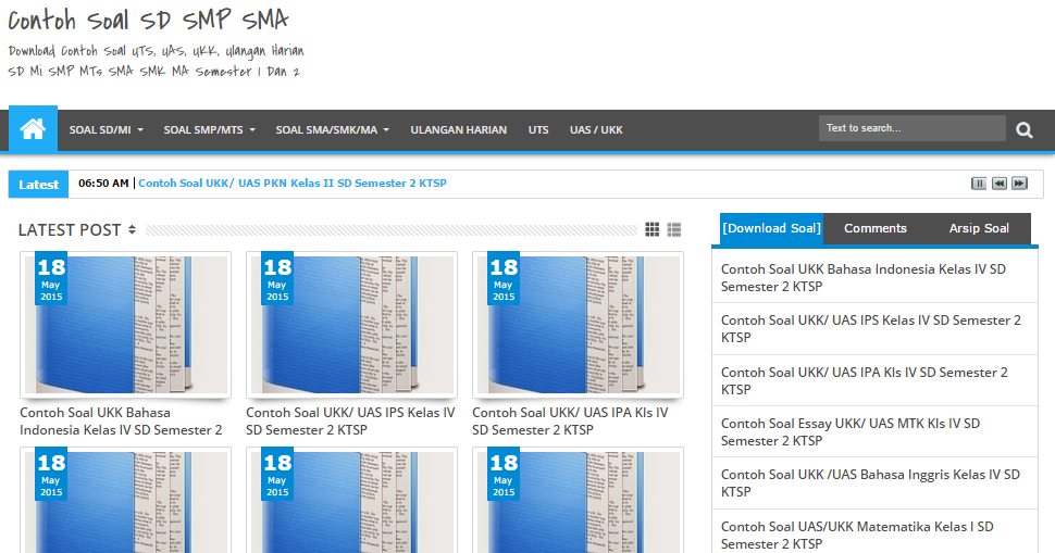 Download Contoh Soal UAS, UKK, UTS, Ulangan Harian SD SMP 