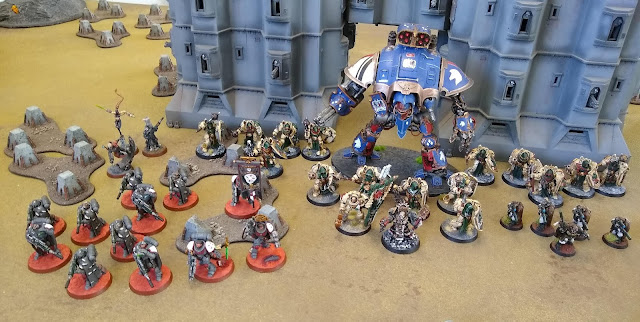 Warhammer 40k battle report - Crucible of War - Rescue - 2000 points - Dark Angels, Primaris Vanguard, Imperial Knights and Assassins vs Thousand Sons and Black Legion.