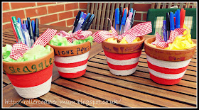 Yarn wrapped pen pots - teacher's gifts