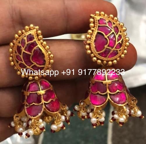 Ruby Kundan Jhumkas in 925 Silver