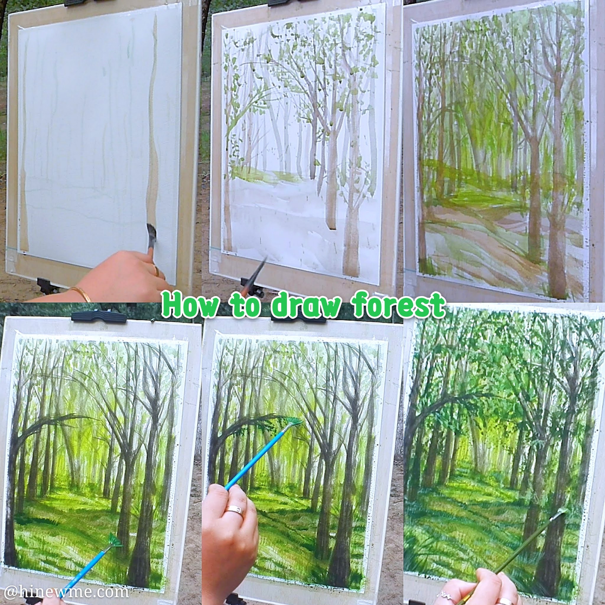 How to draw watercolor forest step by step easy tutorial