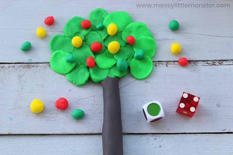 Apple tree playdough counting activity for preschoolers