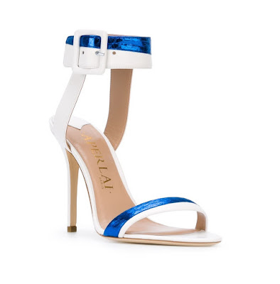 Aperlai  White and Metallic Blue Barely There Stilettos