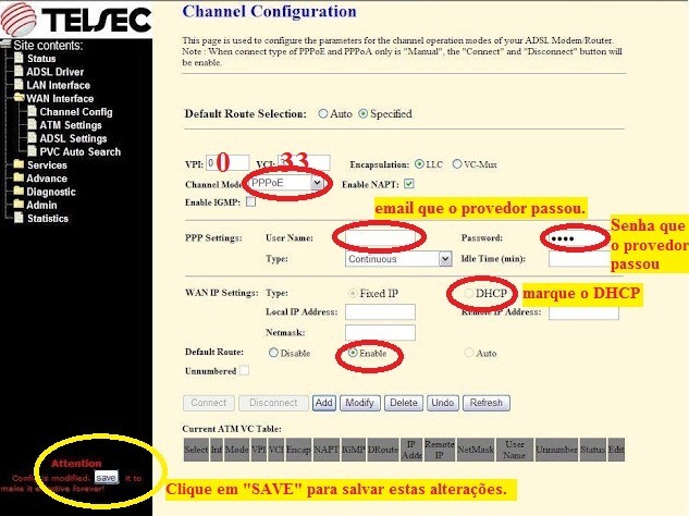 Modem TELSEC TS-9000; como configurar, rotear e os detalhes do roteador para conectar automaticamente na internet Oi-VELOX - 3