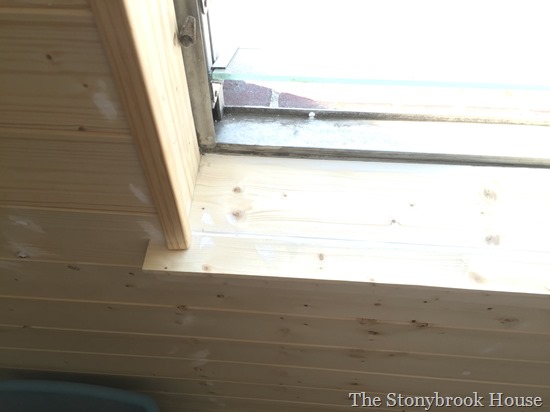 Plank wall close up of window casing