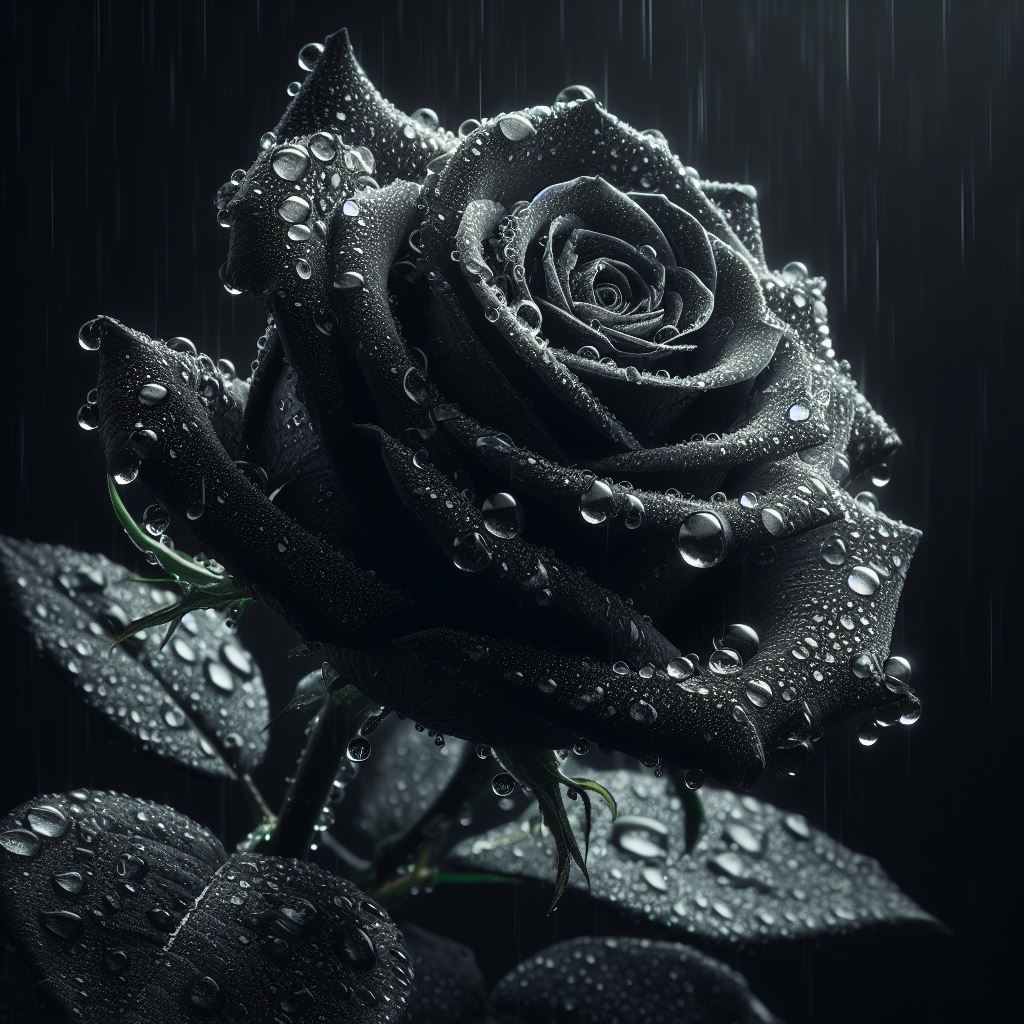 صورة وردة سوداء جميلة تحت المطر