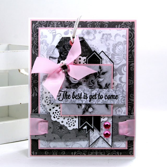 Shabby Chic Card 2  By Ginny Nemchak for BoBunny using Black Tie Affair and Mini Alphabet Punch Board