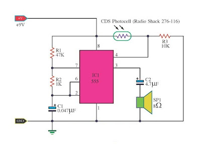 Light detector using IC-timer 555