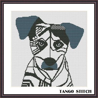 Cute abstract dog cross stitch pattern - Tango Stitch