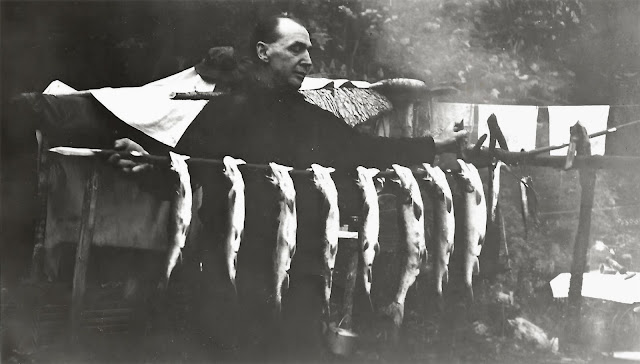 St John River Trip: Dr. Steele and fish on Allagash, around 1938