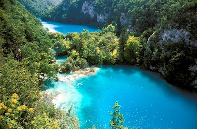 Plitvice Beautiful lake among of green trees