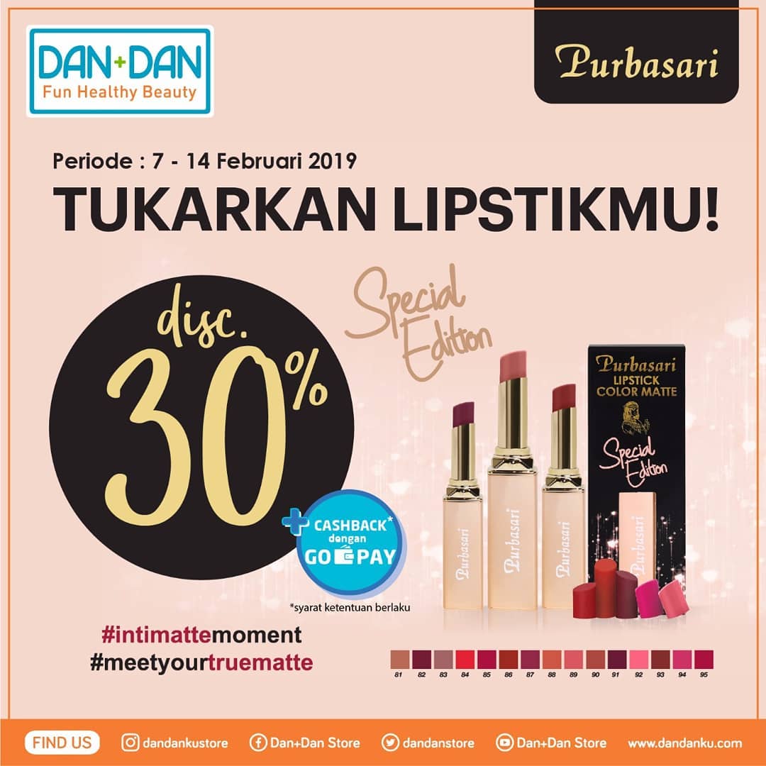 #DanDan - #Promo Tukar Cangkang & Diskon 30% Purbasari Lipstick Color Matte Special