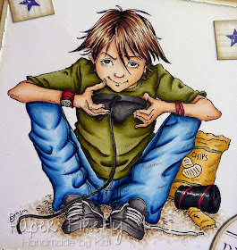 Boy playing computer games - digi image by Mo Manning, coloured with Copics