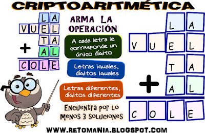 Alfamética, Criptoaritmética, Criptosuma, Alfametica de regreso a clases, Alfamética de vuelta al colegio, Juego de letras, Juego de palabras