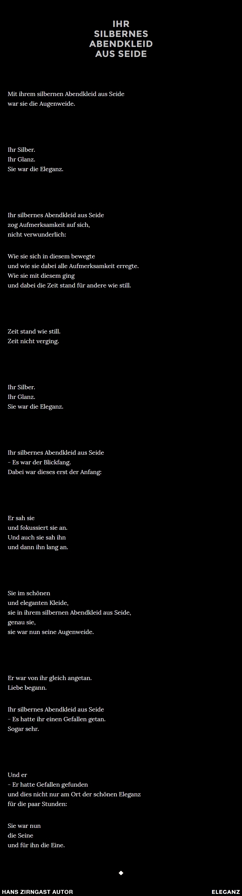 Hans Zirngast Autor - Elegantes Gedicht - Ihr silbernes Abendkleid aus Seide