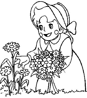 coloring pages of flowers for kids. Picking Flowers- Kids Coloring