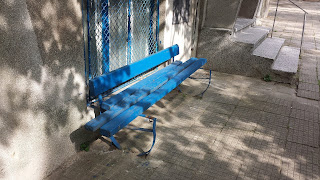 Blue, Bench, Warm Sunlight, Yambol,