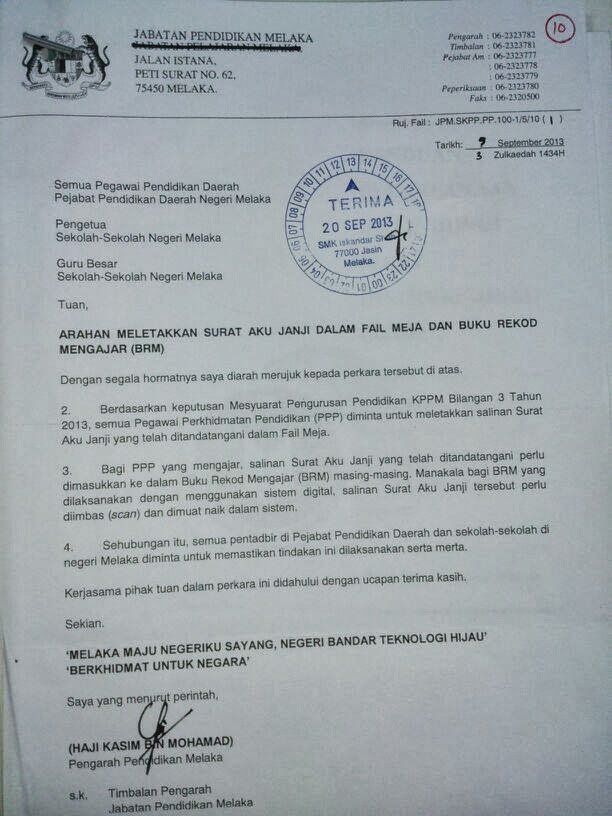 Surat Aku Janji Barang Terlarang Pelajar Sekolah