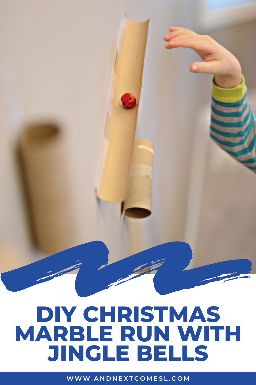 Make a DIY Christmas marble run for jingle bells as a fun Christmas boredom buster activity