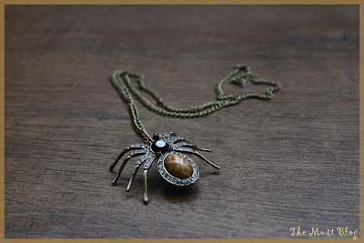 Huge stone spider necklace with long chain