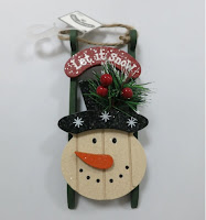 Image: Holiday Time Snowman Sleigh Wooden Christmas Ornament